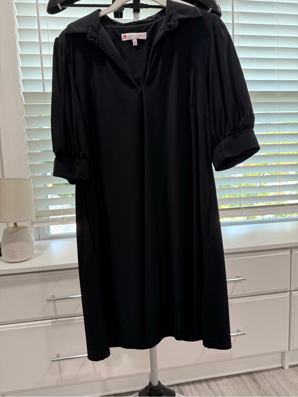 Jude Connally Black Puff-Sleeve V-Neck Chemise